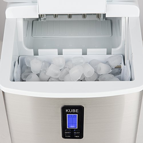 Máquina para Hacer Hielo, SilencIOSa, 100 W, Capacidad 15 Kg, Entre 6 y 13 Minutos, 3 Tamaños de Cubitos, Gris, Acero Inoxidable. H.Koenig_Kb15, Blanco y Gris