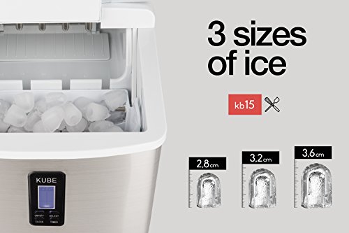 Máquina para Hacer Hielo, SilencIOSa, 100 W, Capacidad 15 Kg, Entre 6 y 13 Minutos, 3 Tamaños de Cubitos, Gris, Acero Inoxidable. H.Koenig_Kb15, Blanco y Gris