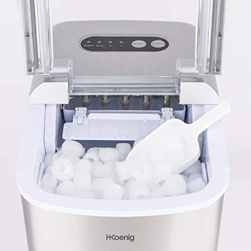 Máquina silenciosa para Hacer Hielo, 120 W, Capacidad 12 kg, Entre 10 y 13 Minutos, 2 Tamaños de Cubitos, Gris, Acero Inoxidable. H.Koenig_KB20