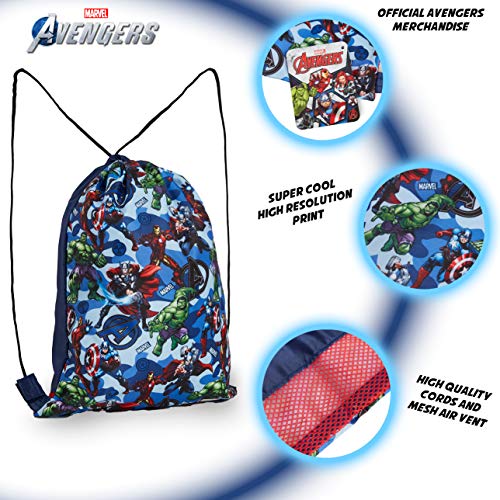 Marvel Mochila Cuerdas, Mochila Saco con Superheroes Capitan America Iron Man Thor y Hulk, Mochila Infantil de Los Vengadores para Deporte Viajes, Regalos para Niños Adolescentes