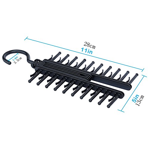 MINGZE 2pcs Perchas para Corbatas y Cinturones, Cruzar Corbata Percha, Negro 20 Tie Belt Rack Organizer Hanger Clips Antideslizantes Rotación de 360 Grados