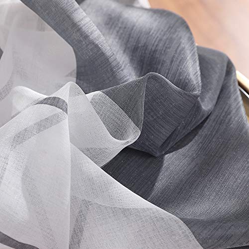 MIULEE Cortinas Translucida de Moderno Ventana Visillos Rayas Salon Paneles con Anillas para Sala Cuarto Comedor Salon Cocina Habitación, 140 x 245 cm 2 Unidades Blanco+Gris
