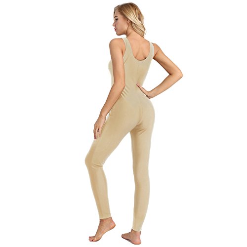 MSemis Mujer Maillot de Danza Ballet Gimnasia Mono Rítmica Leotardo Jumpsuit sin Manga Elástico Body Baile Disfraz Bailarina Beige Dorado A Small