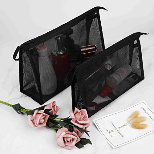 Neceser de Maquillaje, Bolsa de Aseo Cosméticos malla ,Organizador de Viaje de Artículos de tocador para Mujer y Hombre con Cremallera para Vacación Baño y Almacenamiento (2 Multi-tamaños, negro)