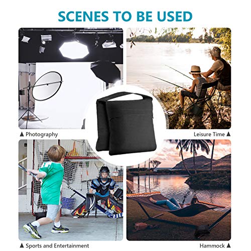 Neewer 4-Pack Bolsas de Arena de Alta Resistencia con Diseño de Alforja para Fotografía Video Soporte de Estudio Patio Trasero, Bolsa de PP Transparente y Clips Incluidos(Negro)