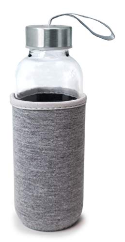 Nerthus FIH 649 Botella Cristal Gris 400 ml, Funda de Neopreno, Vidrio