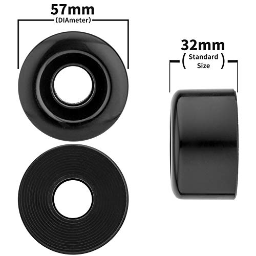 NONMON Ruedas Rodamientos para Patines Cuatro,4Pcs 57MM 82A Patines en Paralelo Repuesto Wheels con 8Pcs Cojinetes Bearings 608RS ABEC-9,para Quad Roller Skates Skateboard,Negro
