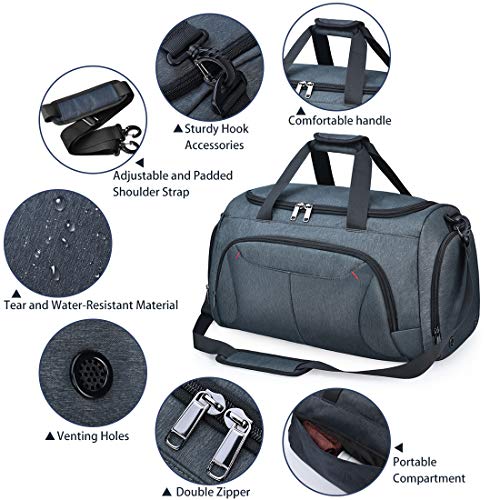 NUBILY Bolsa de Deporte Hombre Bolsas Gimnasio Mujer con Compartimento para Zapatos Bolsos de Viaje Grande Impermeable Deportivos Fin de Semana Travel Gym Bag 40L Gris Azul