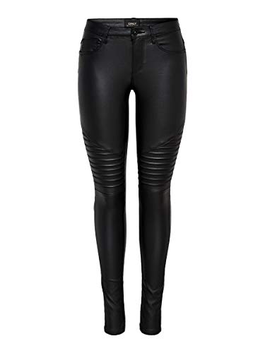 ONLY onlNEW ROYAL REG SK. BIKER COATED NOOS, Pantalones Mujer, Negro (Black), M/L34 (Talla del fabricante: Medium)