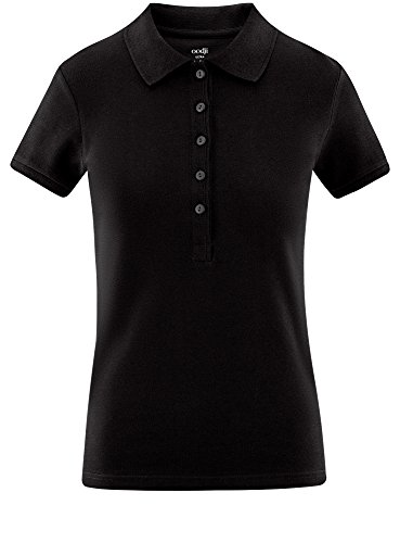 oodji Ultra Mujer Polo Básico de Tejido Piqué, Negro, ES 42 / L