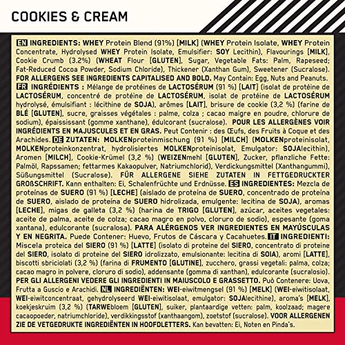 Optimum Nutrition ON Gold Standard 100% Whey Proteína en Polvo Suplementos Deportivos, Glutamina y Aminoacidos, BCAA, Galletas y Crema, 28 Porciones, 900 g, Embalaje Puede Variar
