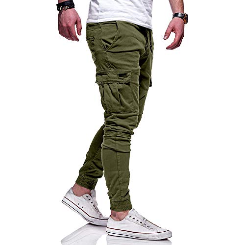 Overdose Pantalones Hombre Pantalón Deportivo De Color Puré con Vendaje Casual Pantalones Sueltos con Cordón Pantalon Baggy Hombre Original