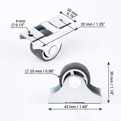 (Paquete de 8 psc) Ruedas pequeñas fijas de 25 mm Ruedas resistentes Ruedas no giratorias Ruedas de goma para carrito de mesa de muebles (8)