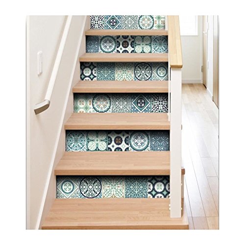 Plage Vinilos para Escaleras-Azulejos Antiguos Verdes, 19x3x100 cm, 3 Unidades