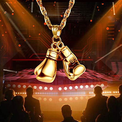 PROSTEEL Collar de Guantes de Boxeo Personalizable, Acero Inoxidable/Chapado en Oro 18K/Oro Rosado/Metal Negro con Caja de Regalo (Dorado No Personalizable)