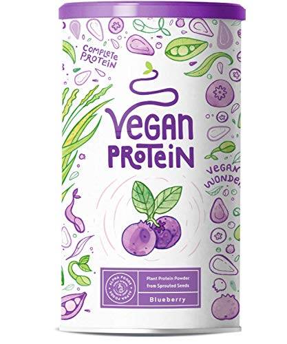 Proteina Vegana | MORA AZUL | Proteína vegetal de arroz, guisantes, semillas de lino, amaranto, semillas de girasol y semillas de calabaza germinadas | 600 g en polvo con sabor a Mora Azul