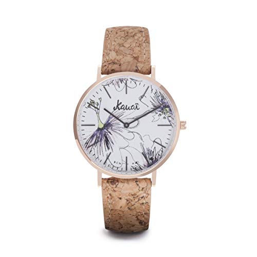 Reloj de Flores Mujer Napali Pua | Estampado | 38mm | Caja de Acero | Correa de Corcho Intercambiable | de Kauai watches