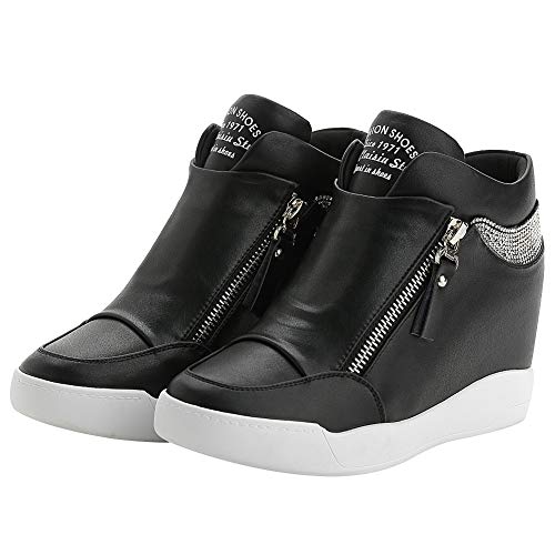rismart Mujer Cuña Plataforma Botín Elegante Deportivos Zapatillas Zapatos SN15018(Negro,38 EU)