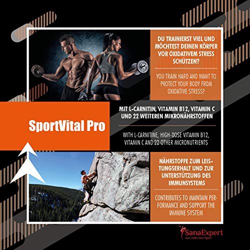 SanaExpert SportVital Pro, complejo multivitamínico para fortalecer el sistema inmunológico, no solo para deportistas, L-carnitina, 30 ampollas de 25 ml, dosis alta, naranja