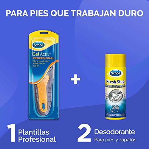Scholl Plantillas Gel Activ Profesional Hombre para Calzado Trabajo, Absorción de Impactos y Amortiguación, Talla 40-46.5, 1 par (2 plantillas)