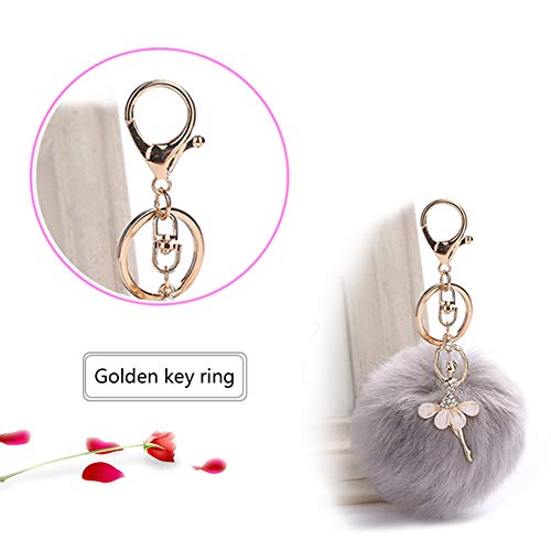 Shager Chica de Ballet Llavero Pompón Llavero Brillante Rhinestone Llavero para Mujer Niñas para Bolso Mochila Teléfono móvil Llavero de Coche Decoración Accesorios (Beige)