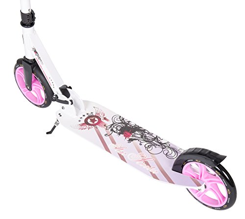 STAR SCOOTER Patinete Patineta Scooter Plegable XXL para niños y niñas a Partir de 6-7 años y Adultos para Ciudad | 205 mm Edición mas Ancha, con más Espacio para los pies | Blanco & Lila
