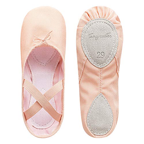 tanzmuster Zapatillas Media Punta de Ballet - Lino, Suela Partida de Cuero - Rosa Albaricoque - Talla: 23