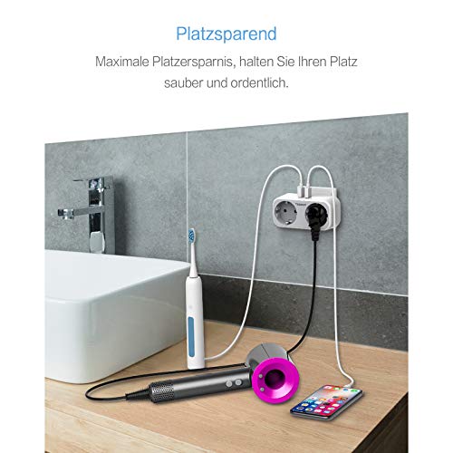 TESSAN Enchufe USB Pared, 4 en 1 Cargador USB con Doble USB (2.4A) y 2 Tomas de CA, Ladron Enchufe Multiple Compatible con iPhone, iPad, Samsung, Enchufe Pared Doble para el Hogar, Oficina