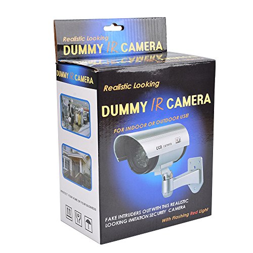 TIMESETL 2Pcs Cámara simulada CCTV Cámara de seguridad simulada con LED rojo parpadeante Cámara de seguridad falsa - Negro