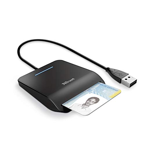 Trust Lector de DNI, Compatible con todas las tarjetas DNI, Cumple con FIPS 201, FIPS TAA e ISO 7816 Clase A, B, C, Cable de 100 cm, USB Plug & Play