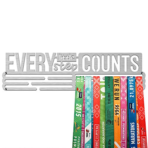United Medals Every Little Step Counts Medalla Percha | Acero Cepillado (43cm / 48 Medallas) Soporte para Medallas Deportivas