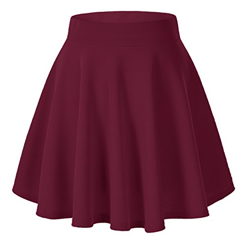Urban GoCo Falda Mujer Elástica Plisada Básica Patinador Multifuncional Corto Falda (M, Rojo Vino)