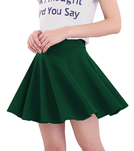 Urban GoCo Falda Mujer Elástica Plisada Básica Patinador Multifuncional Corto Falda (XS, Verde Oscuro)