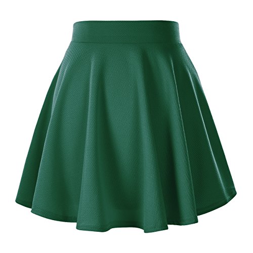 Urban GoCo Falda Mujer Elástica Plisada Básica Patinador Multifuncional Corto Falda (XS, Verde Oscuro)