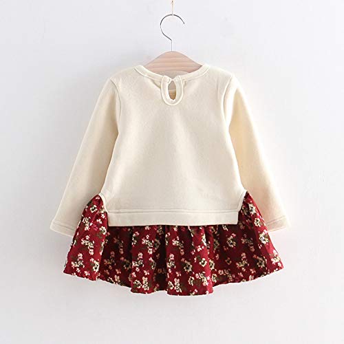 Vestidos Niña Invierno otoño Fossen 2-6 años Niñas Floral Tutu Vestido Sudadera de Conejo de Dibujos Animados de Manga Larga (5 años, Rojo)