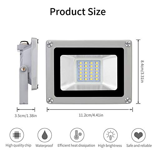 Viugreum Focos LED Exterior 20W, Floodlight Led 2000LM 6500K(Blanco Frío), Iluminación interior exterior Impermeable IP65, Foco LED para Jardín, Fábrica[Clase de eficiencia energética A]