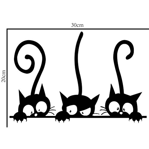 VORCOOL Tres Gatos Graciosos Animal Etiqueta de la Pared Hogar habitación PVC Etiquetas de la Ventana Mural DIY decoración extraíble Pegatinas de Pared decoración para el hogar (Negro)