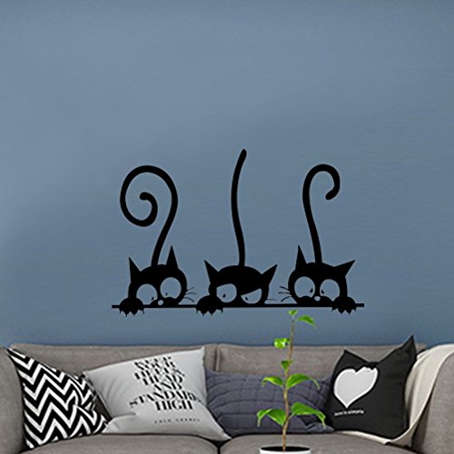 VORCOOL Tres Gatos Graciosos Animal Etiqueta de la Pared Hogar habitación PVC Etiquetas de la Ventana Mural DIY decoración extraíble Pegatinas de Pared decoración para el hogar (Negro)