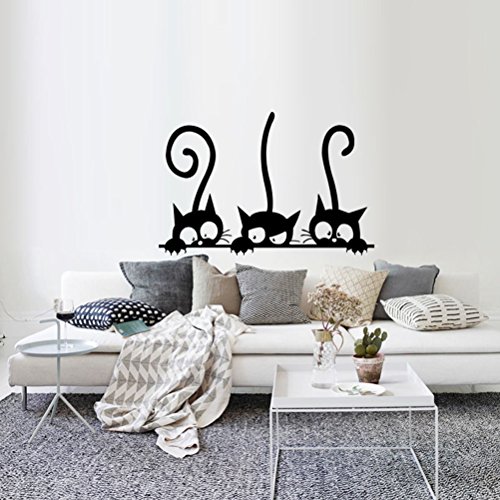 VORCOOL Tres Gatos Graciosos Animal Etiqueta de la Pared Hogar habitación PVC Etiquetas de la Ventana Mural DIY decoración extraíble Pegatinas de Pared decoración para el hogar (Negro)