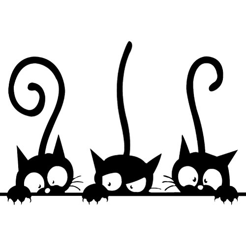 VORCOOL Tres Gatos Graciosos Animal Etiqueta de la Pared Hogar habitación PVC Etiquetas de la Ventana Mural DIY decoración extraíble Pegatinas de Pared decoración para el hogar (Negro)