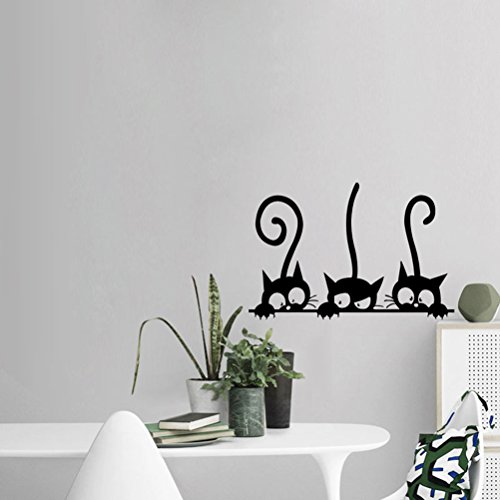 VORCOOL Tres Gatos Graciosos Animal Etiqueta de la Pared Hogar habitación PVC Etiquetas de la Ventana Mural DIY decoración extraíble Pegatinas de Pared decoración para el hogar (Negro)