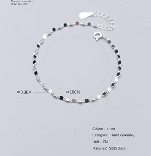 WOZUIMEI S925 Pulsera de Plata Hoja Pequeña Elíptica Fresca Fresca Simple para Mujer Que Entra en Contacto con Joyería de ModaPulsera de plata S925