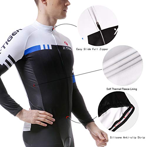 X-TIGER Ciclismo Maillots para Hombres con Tirantes Manga Corta Transpirable Secado Rápido con 5D Acolchado Gel Culotes Pantalones Cortos (Azul y Negro, XXL (CN)= XL (EU))