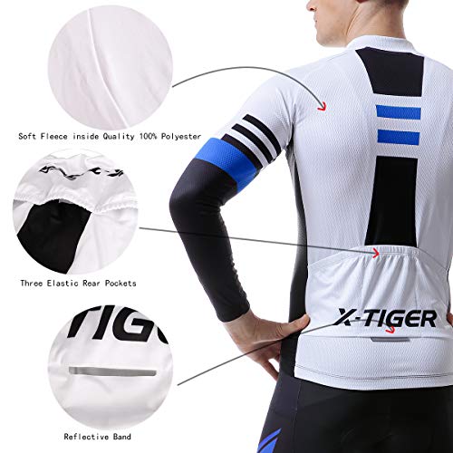 X-TIGER Ciclismo Maillots para Hombres con Tirantes Manga Corta Transpirable Secado Rápido con 5D Acolchado Gel Culotes Pantalones Cortos (Azul y Negro, XXL (CN)= XL (EU))