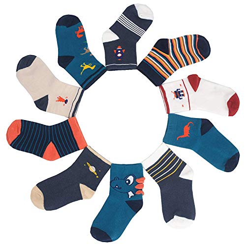 YANWANG 10 Pares de Calcetines para Niños Niñas Algodón Lindo 1-12 años(Dinosaurio,M:3-5 Años)
