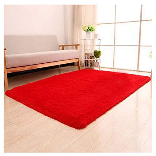 YAOTT Suave mullido piel de imitación de Shaggy Alfombras Alfombras de piso para sala de estar Mesa de la decoración del dormitorio para 80 * 120cm Da Rojo Cabello 2.5cm