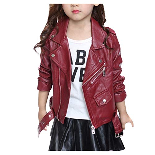YWLINK Chaqueta De Cuero NiñA Color SóLido Chaqueta De Moto Abrigo con Cremallera Hebilla De CinturóN Abrigo Corto Casual De Moda Regalo De Fiesta De CumpleañOs Navidad Disfraz De NiñA De 3-13 AñOs
