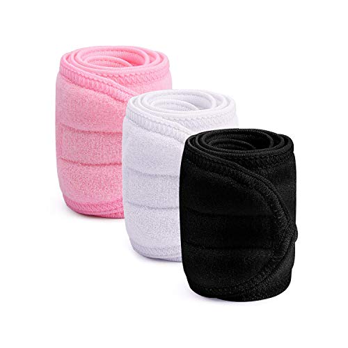 3 Piezas Diadema de Maquillaje,XCOZU Ajustable Diadema Para Maquillaje con Cinta Mágica,Cinta Pelo Maquillaje Para Maquillaje,Bañarse,Yoga Deportes(Blanca,Negra,Rosa)