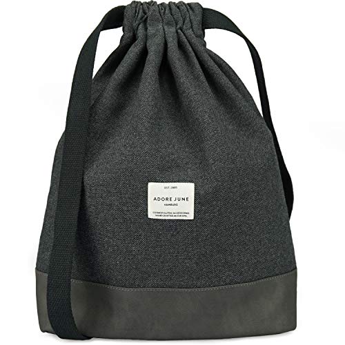 Adore June Daypack Bob Moderno Mochila con Cordón para Deportes, Viajes y Ciudad, Bolsa de Gimnasia para Mujeres y Hombres con Bolsillo Interior y Bolsa de Seguridad con Cremallera, Antracita