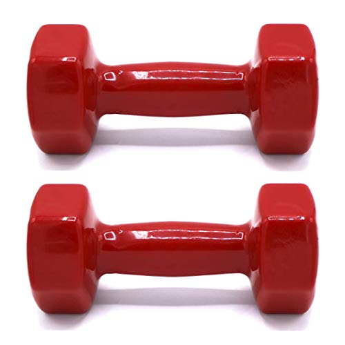 ALLPER Mancuernas con Revestimiento de Vinilo, Pack DE 2. Color Rojo. Peso de 4 Kilos. Gimnasio en casa, Ejercicios Ligeros. Mantente en Forma.